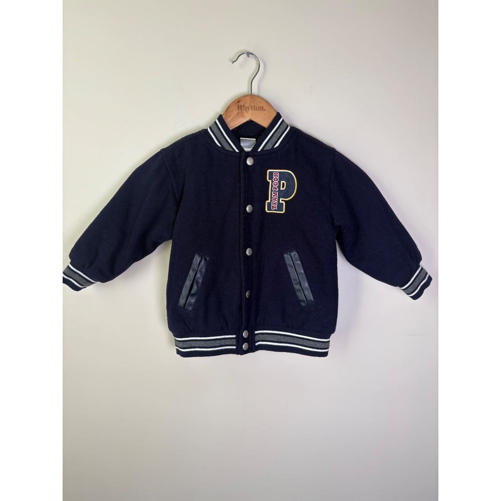 Vintage Disney Store Team Pooh Varsity Jacket Navy Embroidered size 3t